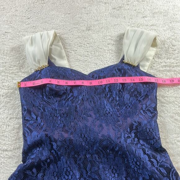 Vintage 80s 90s unbranded chiffon bow lace cocktail party sheath maxi dress M - Picture 8 of 9